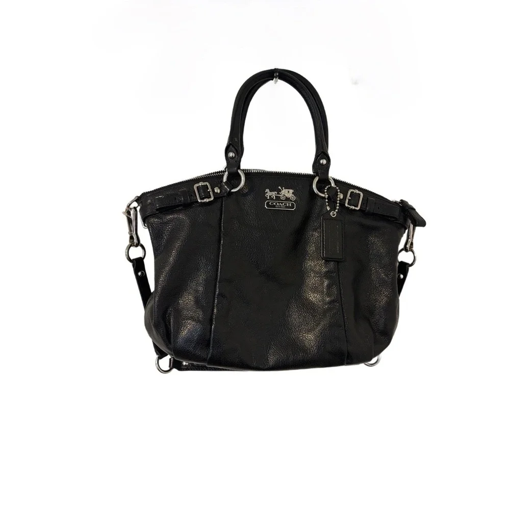 Super Stylish Coach Madison Black Leather Convertible Satchel‎ W Shoulder Strap